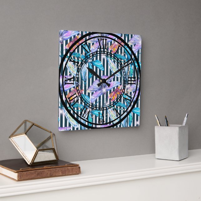 Dragonfly Clock Design Roman Numeral Numeral Fyrkantig Klocka (Kontor)