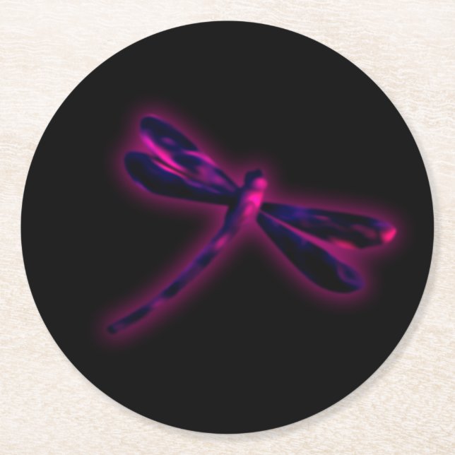Dragonfly Coaster - Magenta Glow Underlägg Papper Rund (Framsidan)
