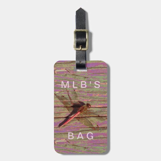 Dragonfly Colorful Custom Name Bagagebricka (Vertikal Framsida)