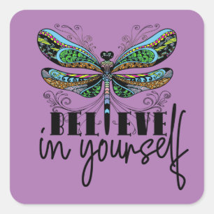 Dragonfly Colorful Illustration Uppmuntra Ord Fyrkantigt Klistermärke