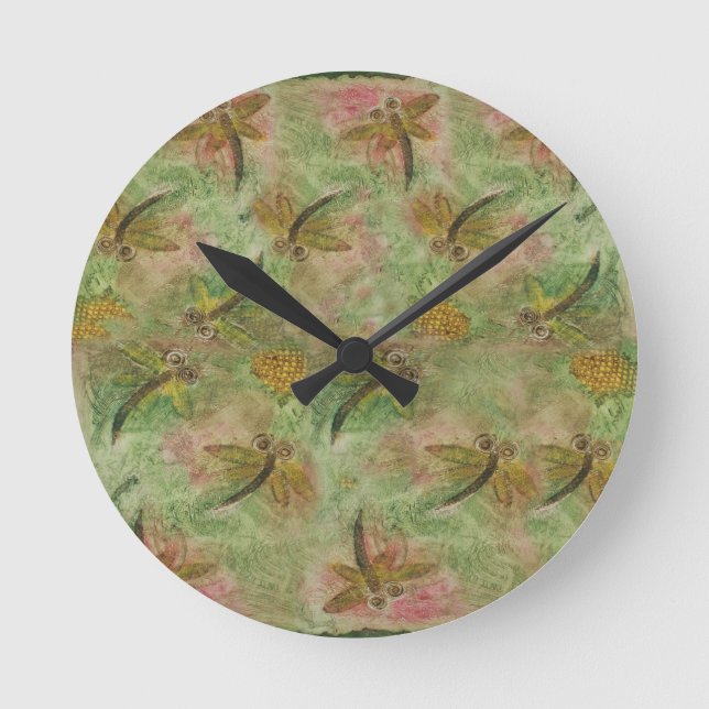 Dragonfly Cotton Candy Rund Klocka (Framsida)