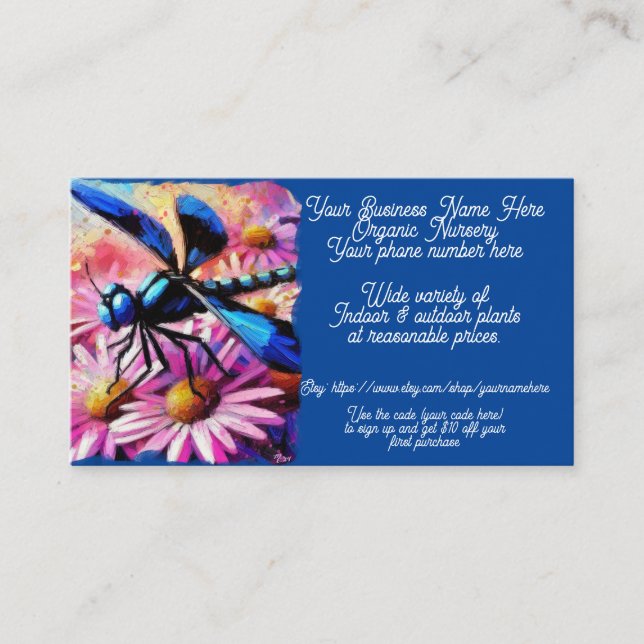 Dragonfly Daisys Plant Nursery Shop Sales Etsy Visitkort (Framsida)