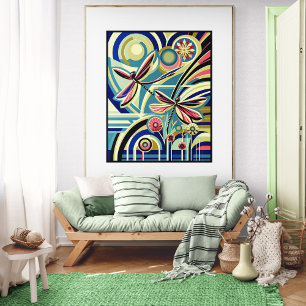 Dragonfly Dance: Art Deco Flight Poster