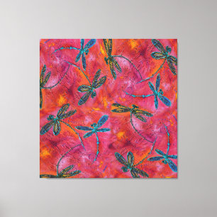 Dragonfly Dance Fuchsia Rosa Canvastryck