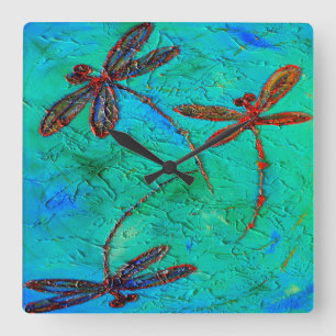 Dragonfly Dance Fyrkantig Klocka