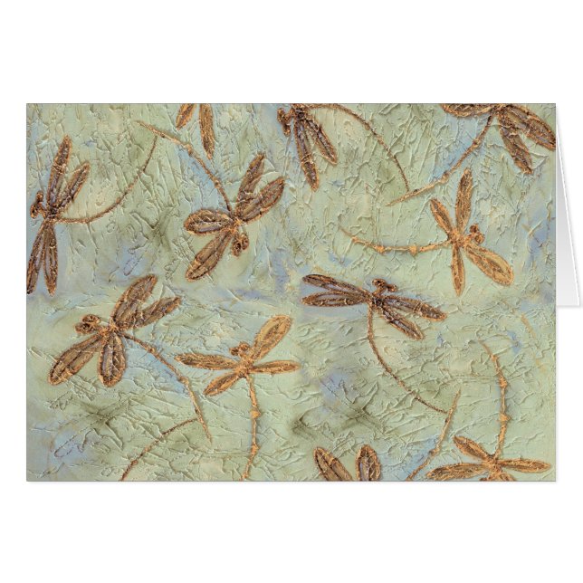 Dragonfly Dance Guld Hälsningskort (Framsidan Horizontal)
