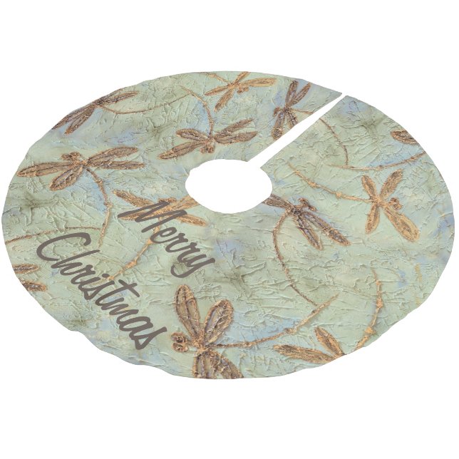 Dragonfly Dance Guld Julgran Skirt Julgransmatta Borstad Polyester (Vinklad)
