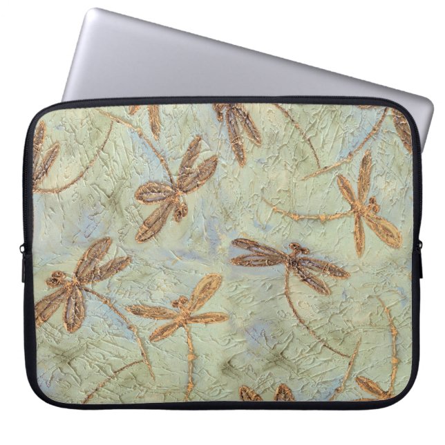 Dragonfly Dance Guld Laptop Fodral (Framsidan)