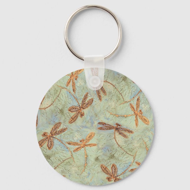 Dragonfly Dance Guld Nyckelring (Framsida)