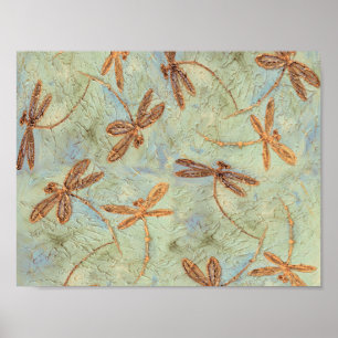 Dragonfly Dance Guld Poster