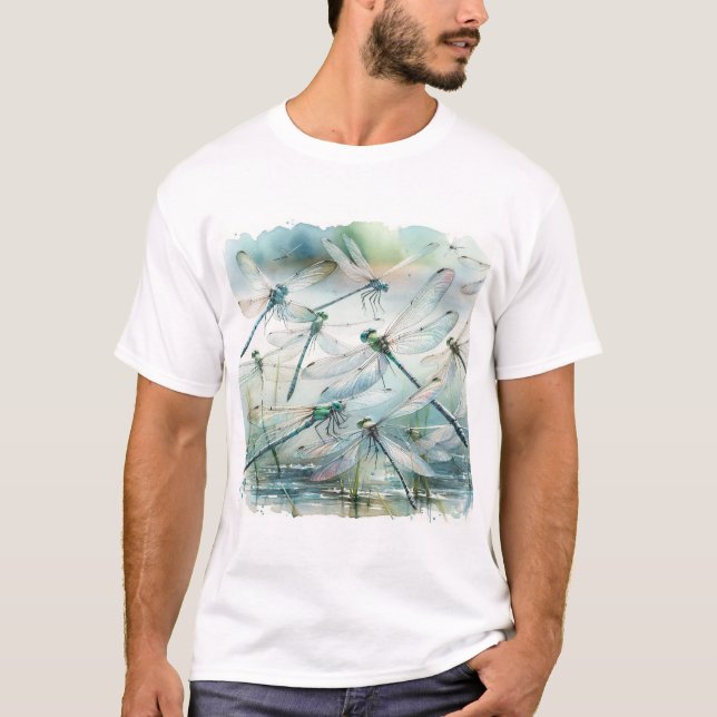 Dragonfly Dance REF181 - Watercolor T Shirt (Framsida)