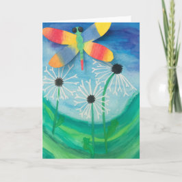 Dragonfly & Dandelion Watercolor Blank Card Kort