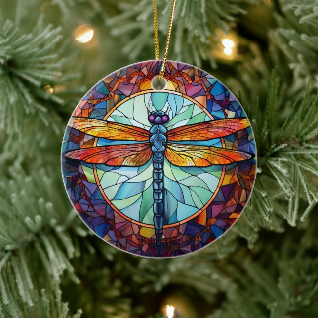 Dragonfly Dekoration, fastsatt glaskeramiskt Träd Julgransprydnad Keramik (Träd)