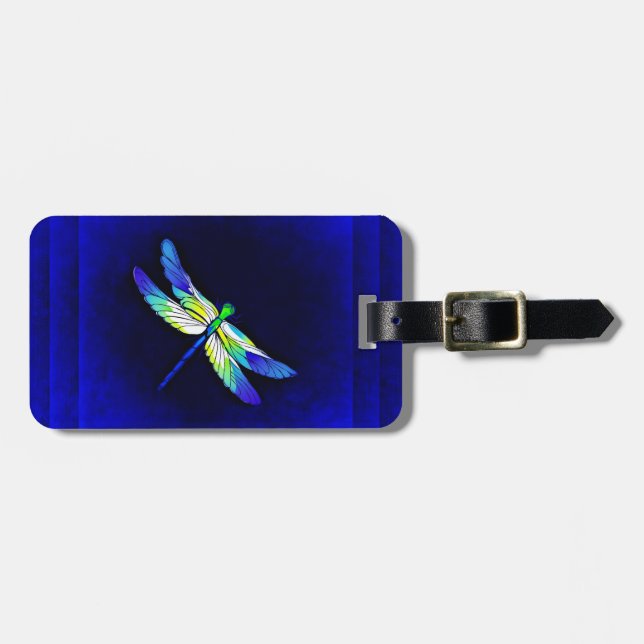 Dragonfly Electric Blue - Personalize with a namn Bagagebricka (Horisontell Framsida)