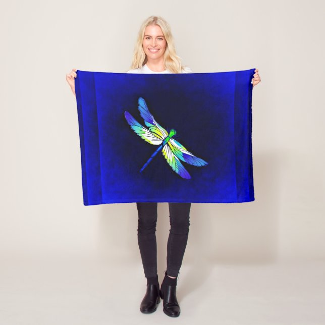 Dragonfly Electric Blue - Personalize with a namn Fleecefilt (På plats)