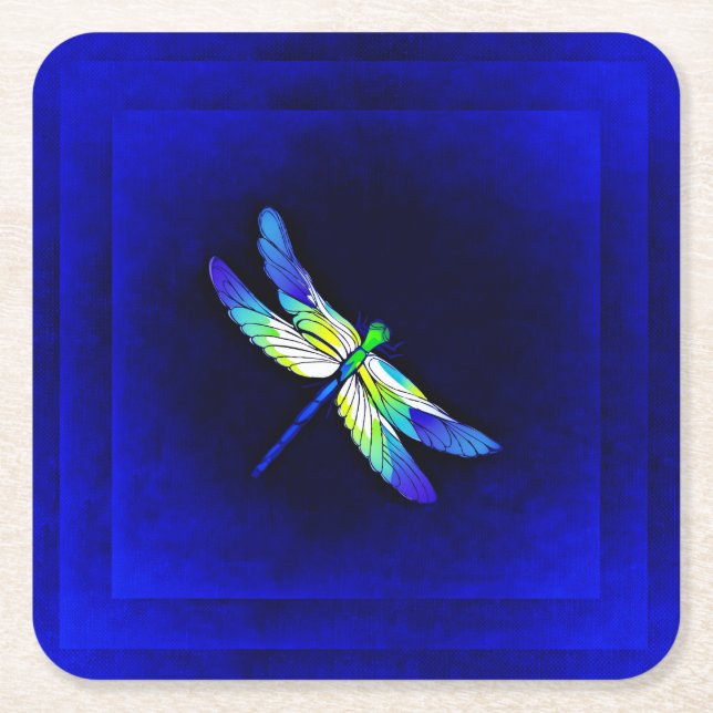 Dragonfly Electric Blue - Personalize with a namn Underlägg Papper Kvadrat (Framsidan)