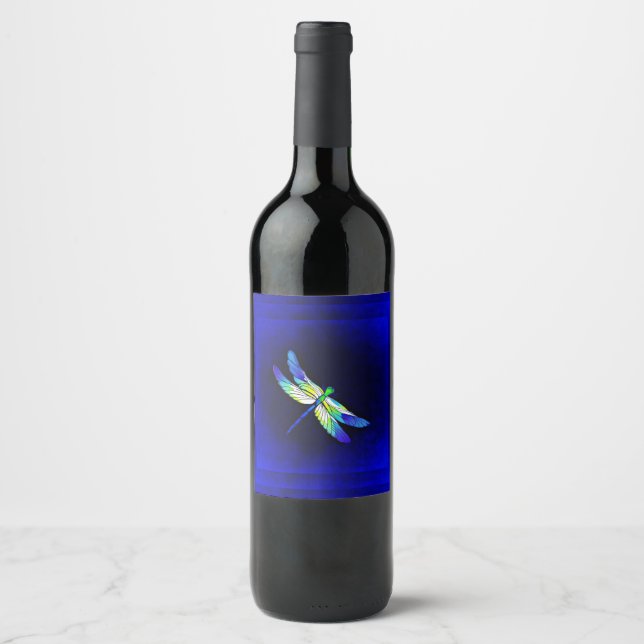 Dragonfly Electric Blue - Personalize with a namn Vinflaska Etikett (Framsida)