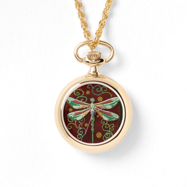 Dragonfly Elegant Jeweled 2 Folk Art Armbandsur (Framsida)