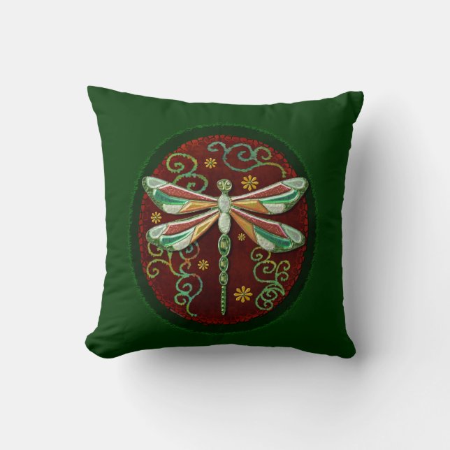 Dragonfly Elegant Jeweled 2 Folk Art Kudde (Framsida)