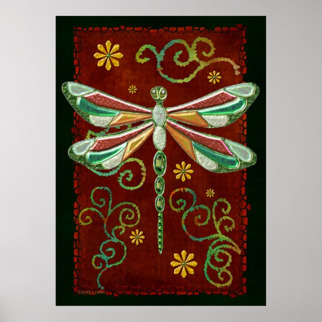 Dragonfly Elegant Jeweled 2 Folk Art Poster (Framsidan)