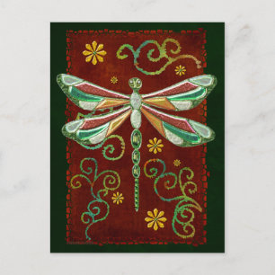 Dragonfly Elegant Jeweled 2 Folk Art Vykort