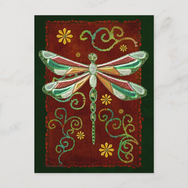 Dragonfly Elegant Jeweled 2 Folk Art Vykort (Framsida)