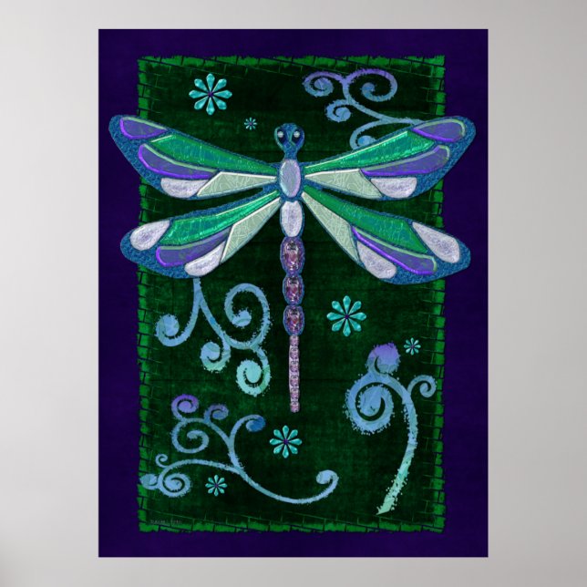 Dragonfly Elegant Jeweled Folk Art Poster (Framsidan)
