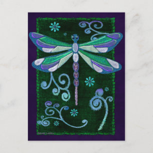 Dragonfly Elegant Jeweled Folk Art Vykort