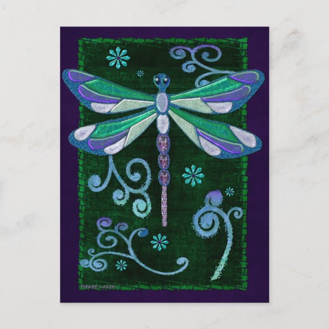 Dragonfly Elegant Jeweled Folk Art Vykort (Framsida)