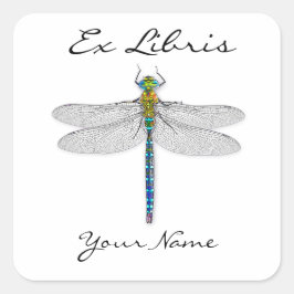 Dragonfly Ex Libris bokplåtar Fyrkantigt Klistermärke