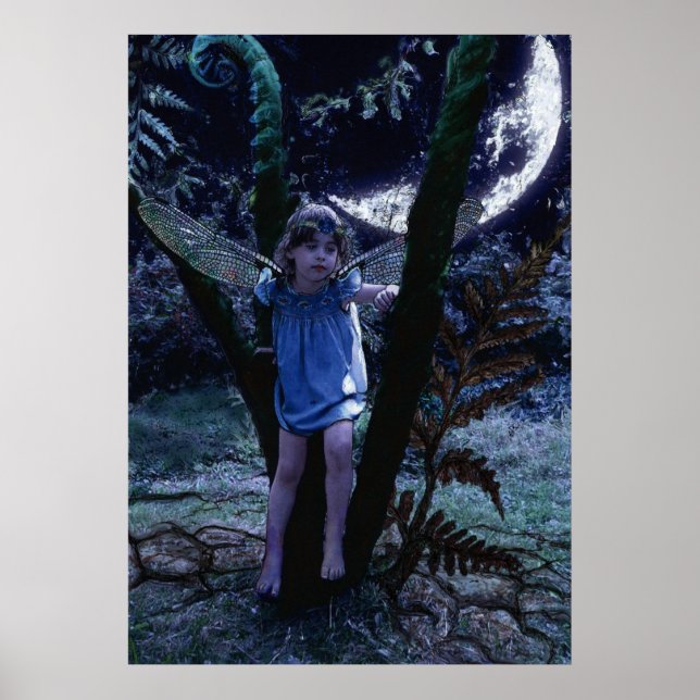 Dragonfly Fairy in Moonlight Print Poster (Framsidan)