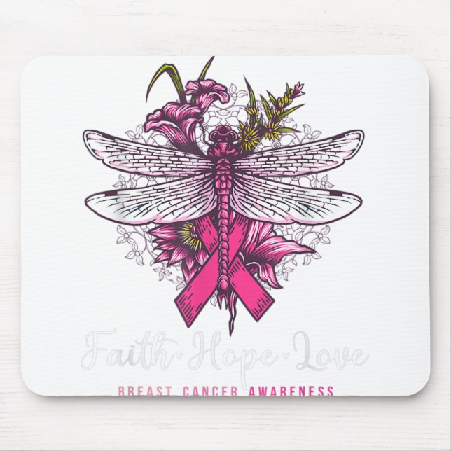 Dragonfly Faith Hope Kärlek Breast Cancer Awarenes Musmatta (Framsidan)