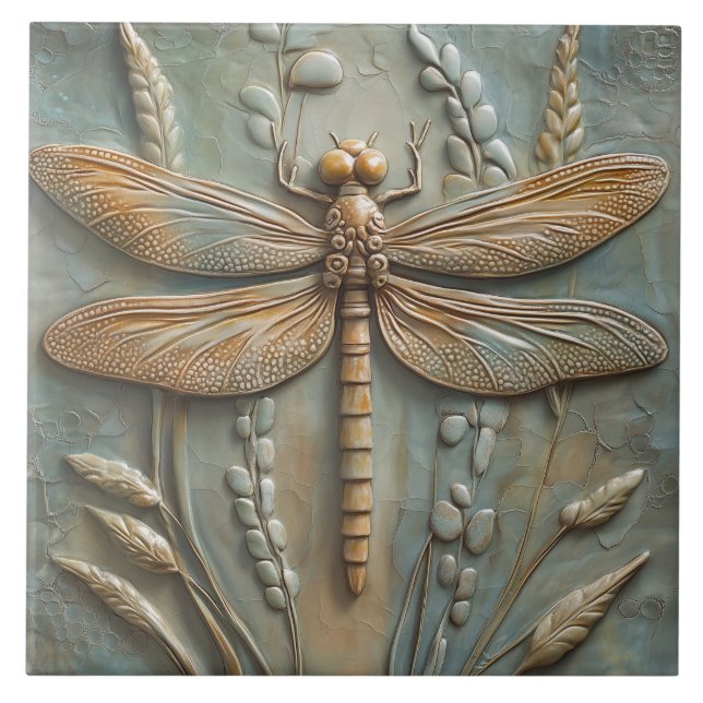 Dragonfly Fält från Foliage Faux Relief Kakelplatta (Framsidan)