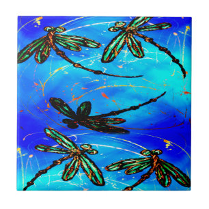 Dragonfly Flit Electric Blue Kakelplatta