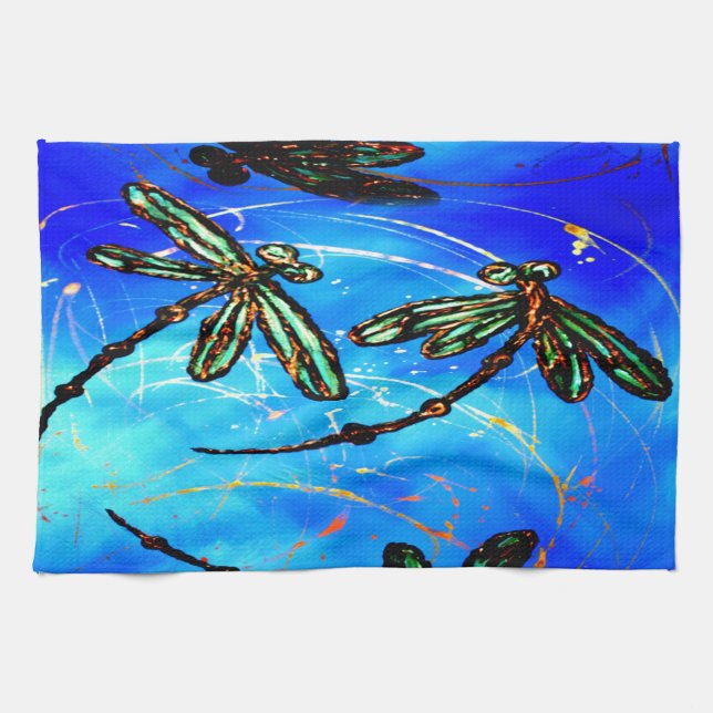 Dragonfly Flit Electric Blue Kökshandduk (Horisontell)