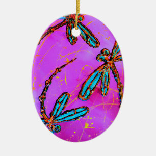 Dragonfly Flit Electric Rosa Julgransprydnad Keramik