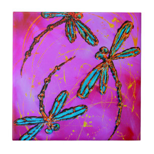Dragonfly Flit Electric Rosa Kakelplatta