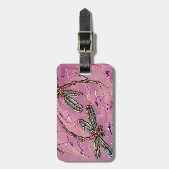 Dragonfly Flit Rosa Fizz Luggage Label Anpassnings Bagagebricka (Vertikal Framsida)
