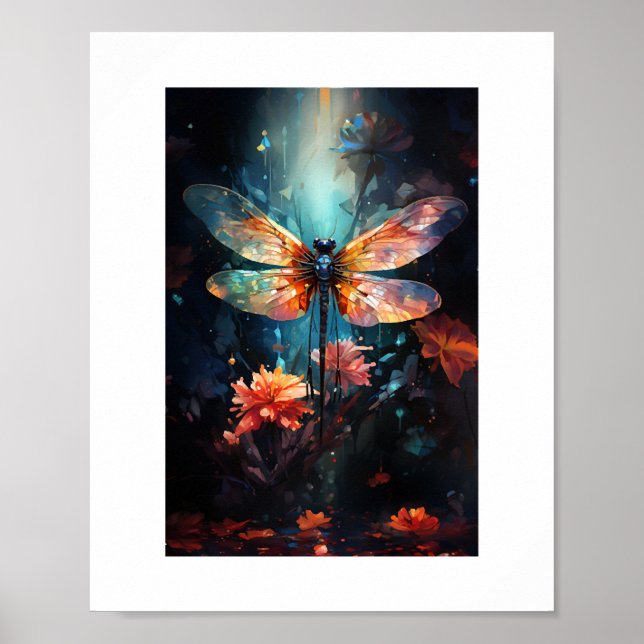 Dragonfly Flower Art - Glas som beretts Poster (Framsidan)