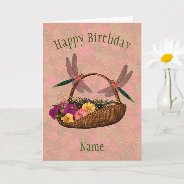 Dragonfly Flower Basket Art Personlig Birday Kort (Liten växt)