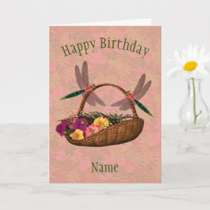 Dragonfly Flower Basket Art Personlig Birday Kort
