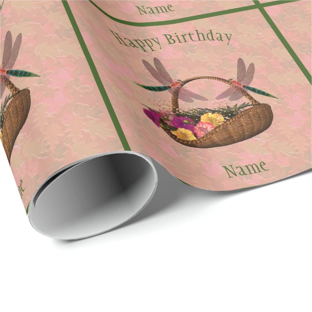 Dragonfly Flower Basket Art Personlig Birday Presentpapper (Rullad Hörn)