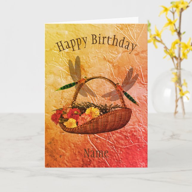 Dragonfly Flower Basket Personlig Birday Card Kort (Gul blomma)