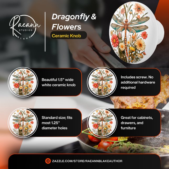 Dragonfly & Flowers Ceramic Knob Knopp (Skapare uppladdad)