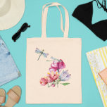 Dragonfly Flowers Watercolor Vår, sommar Tygkasse<br><div class="desc">Den här designen har skapats med digitalteknik. Det kan vara personlig genom att klicka på anpassningsknappen och ändra färg, lägga till namn, initialer eller ord. Kontakta mig på colorflowcreations@gmail.com om du vill ha denna design på en annan produkt. Köp min ursprungliga abstrakt-akrylmålning för försäljning på www.etsy.com/shop/colorflowart. Se fler av mina...</div>