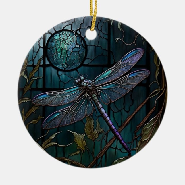 Dragonfly för fastnat glas julgransprydnad keramik (Framsidan)