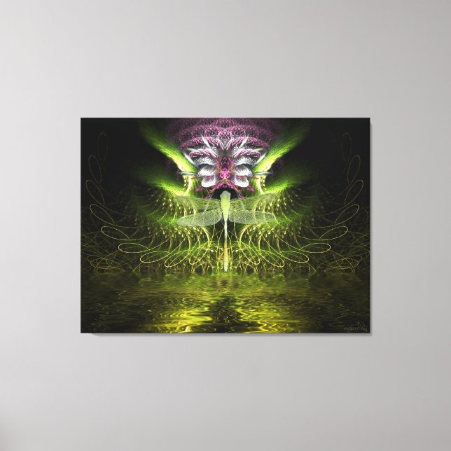 Dragonfly Fractal Magic Wrapped Canvas (Framsida)