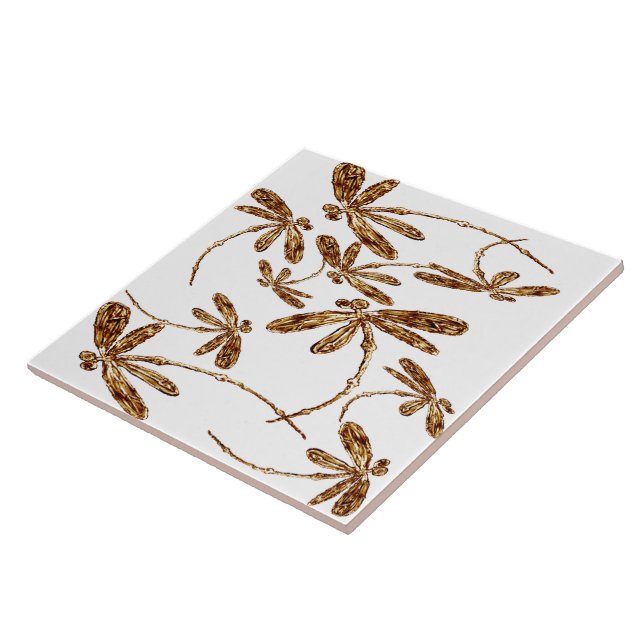 Dragonfly Frenzy Guld Kakelplatta (Sidan)