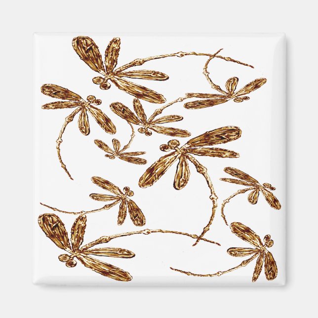 Dragonfly Frenzy Guld Magnet (Framsidan)