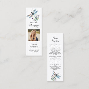 Dragonfly Funeral Bookmark, Funeral Keepsakkort Mini Visitkort